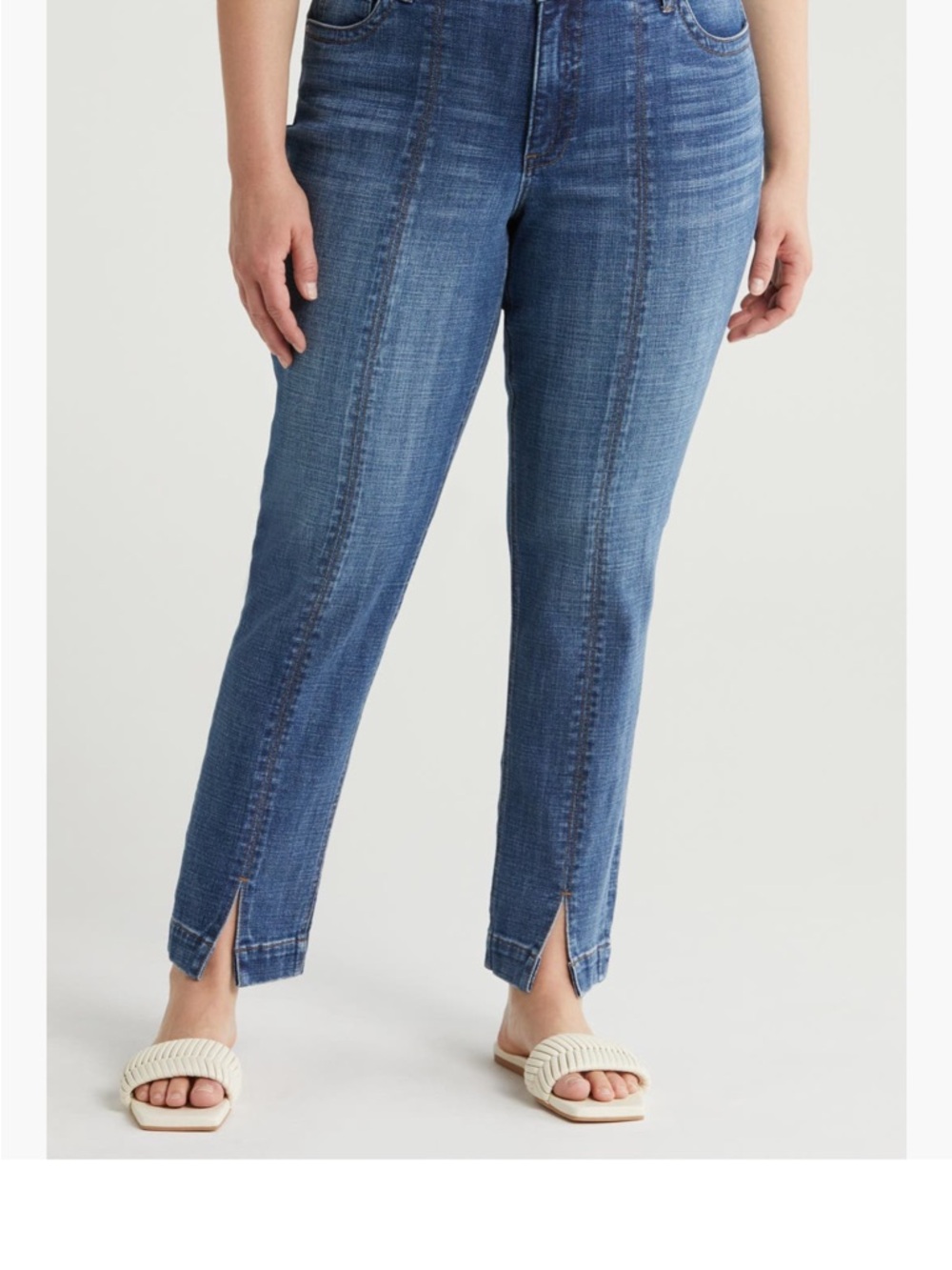 Kut from the Kloth Midrise Blue Ankle Jeans with Front Seam & Ankle Slits